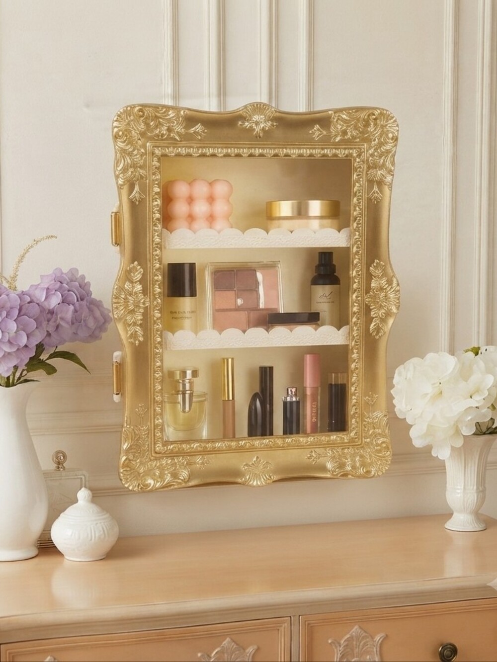 Room 2 Room Gilded Display Shelf Gold Wall Mount Tabletop Makeup Organizer